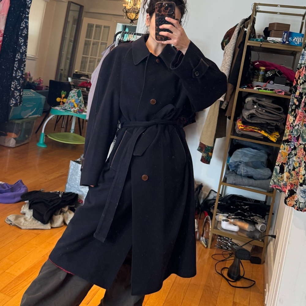 Vintage luxury Cashmere Italian Fabric Union Made Navy Belted Coat - Picture 2 of 14